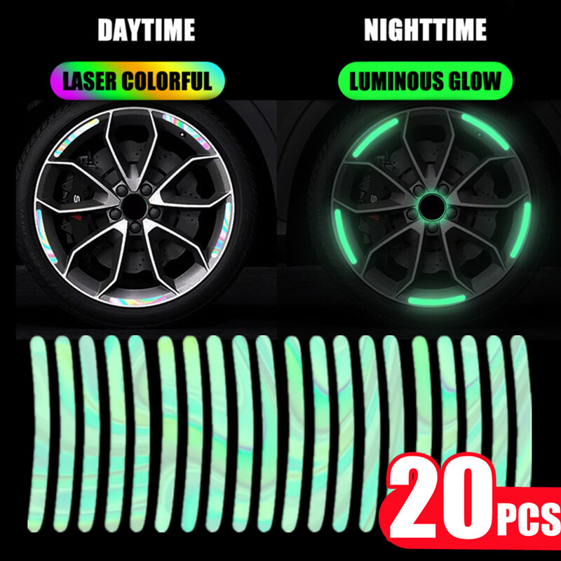 20 miếng dán phản quang trục bánh xe laser phát sáng dải phản quang trang trí cảnh báo xe hơi xe máy xe đạp băng phản quang an toàn huỳnh quang