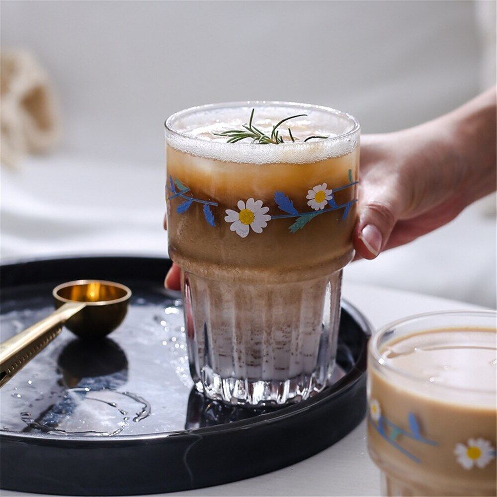 Gambar Flower Chic Glass Mug Letter Milk Juice Water Coffee Cup Crystal Transparent Mugs Chic Drinkware Lovers Couple Gifts 300ML 1PC