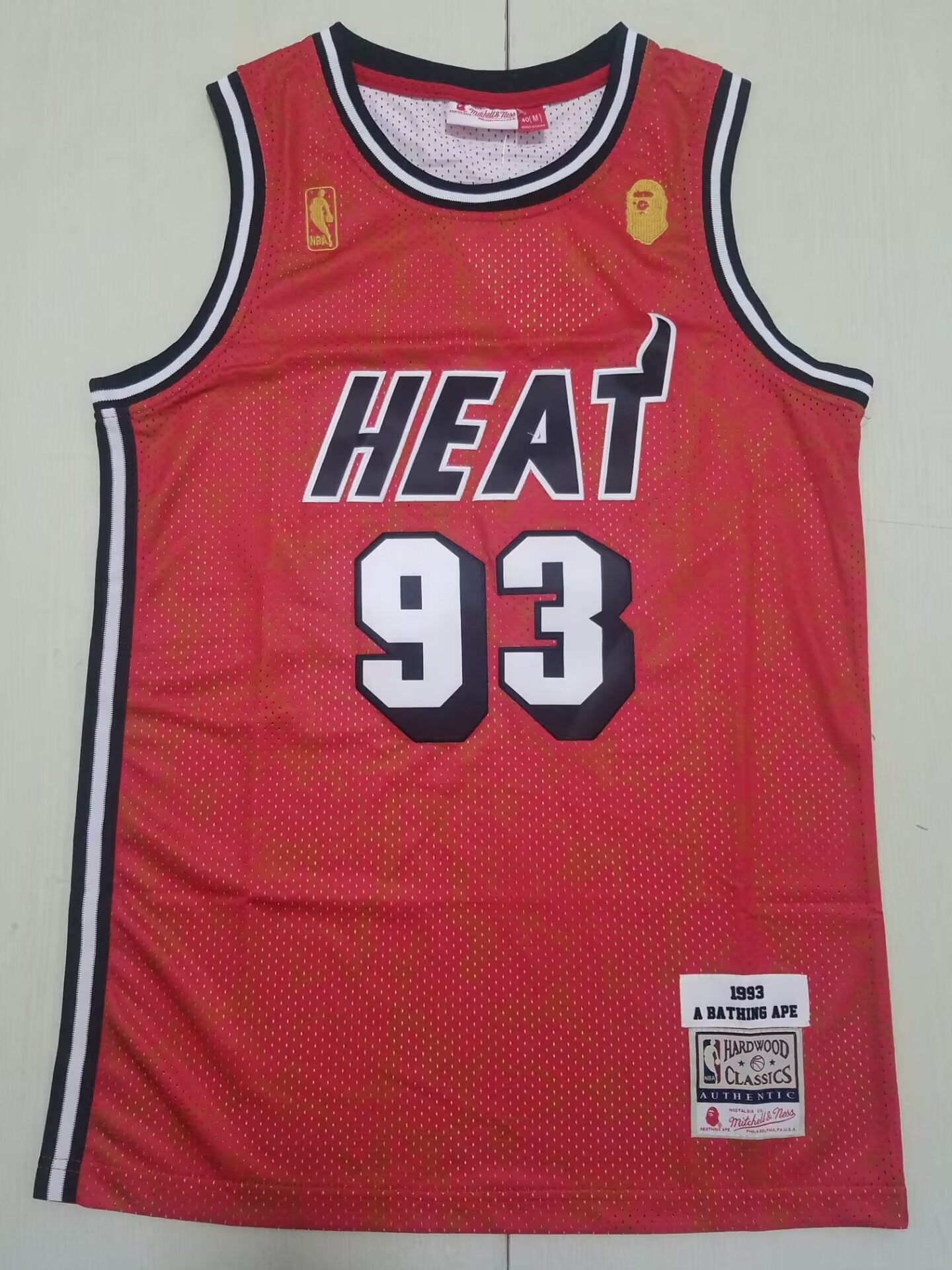 Hot Sale Men's Miami Heat #93 BAPE Mitchell Ness 1993 Hardwood