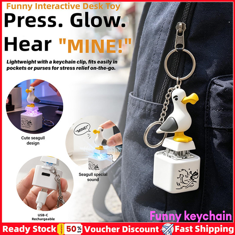 3PCS Funny Seagull Mine Keychain with Sound Light Type-C Rechargeable Stress Relief Glowing Toy Cute Bag Pendant Desktop Decorations Novelty Gift ราคา 370 บาท*ส่งฟรี