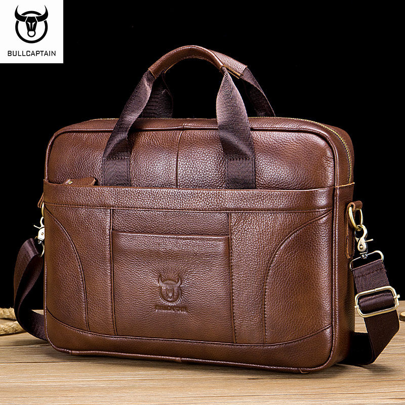 BULLCAPTAIN Túi Đưa Thư Đeo Vai Bằng Da Sức Chứa Lớn Thời Trang Cho Nam Cặp Công Sở Xách Tay Đa Năng Da Bò Lớp Đầu Tiên