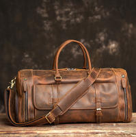 NUPUGOO Mens Genuine Leather Travel Bag Business Handbag First Layer Cow Leather Gym Bag Leather Duffel Bag For 13inch Laptop
