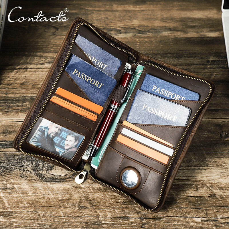 Contact's da thật của nam ví hộ chiếu túi điện thoại ví đựng thẻ với Pen & airtag khe cắm nam bọc hộ chiếu du lịch