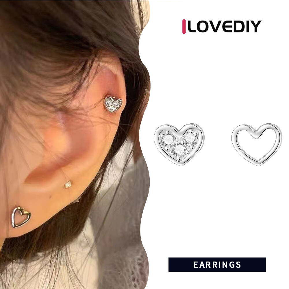 [ILOVEDIY] Cool Style Asymmetric Love Earrings 925 Silver Needle Exquisite Fashion Earrings