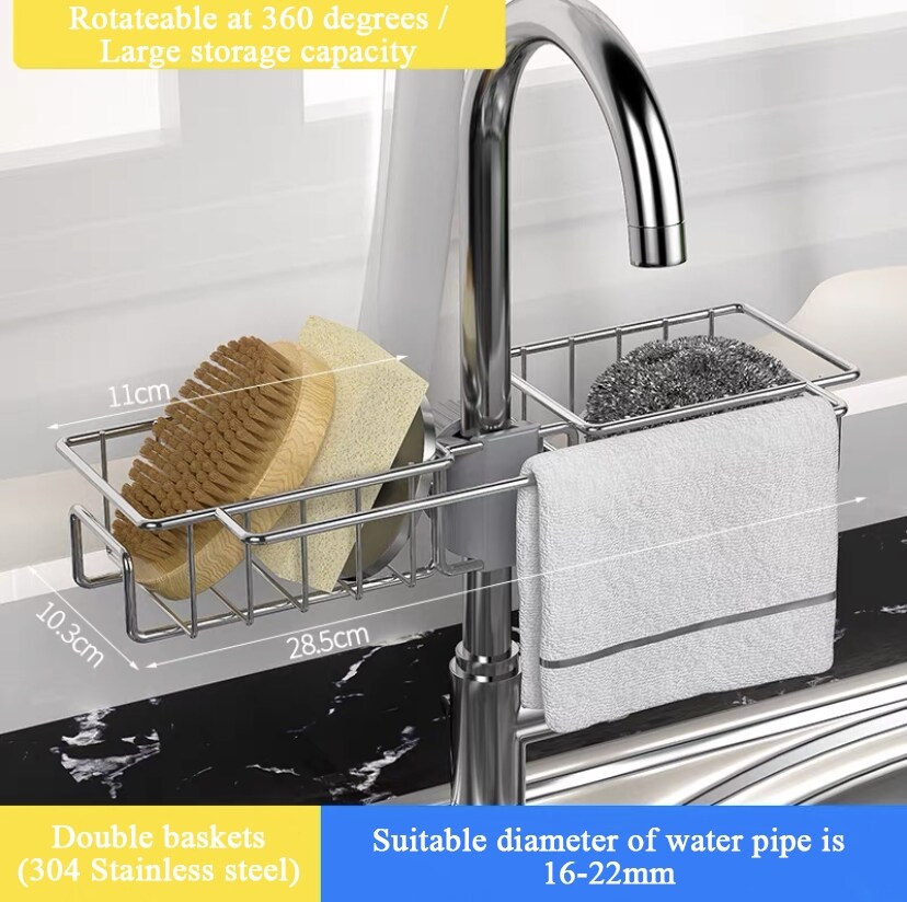 Gambar BVZ Stainless Steel Sink Storage Rack Soap Drainer Faucet Organizer Sponge Brush Holder Drain Drying Rack Kitchen Accessories