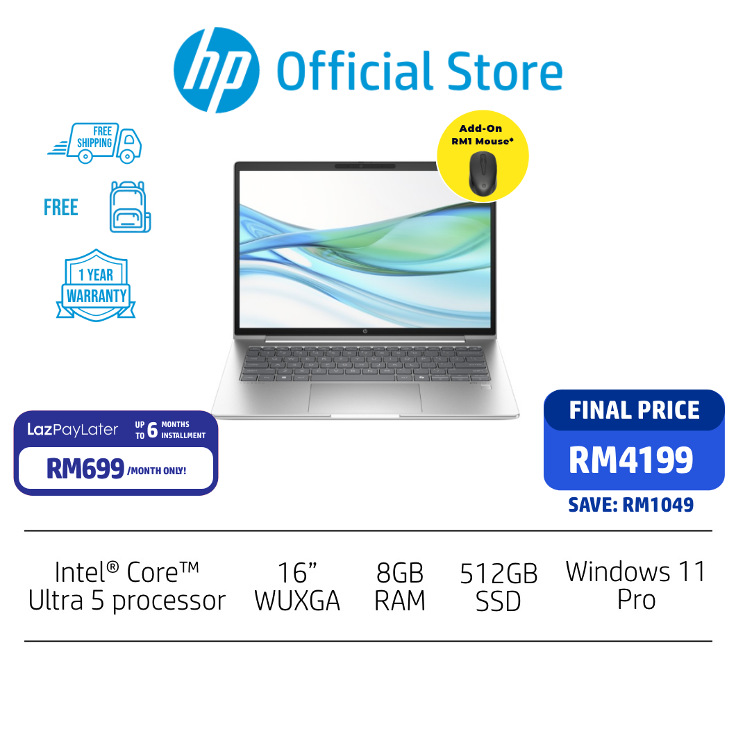 HP ProBook 460 16 inch G11 Business Laptop , Silver - Intel® Core™ Ultra 5 processor - 8GB RAM - 512GB SSD - 16 - WUXGA - Windows 11 Pro