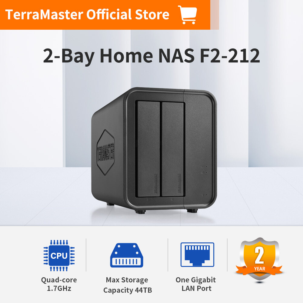 TerraMaster F2-212 2Bay NAS - Quad Core 1GB RAM DDR4 Personal Private Cloud Network Attached Storage (Diskless) ราคา 6,144 บาท*ส่งฟรี