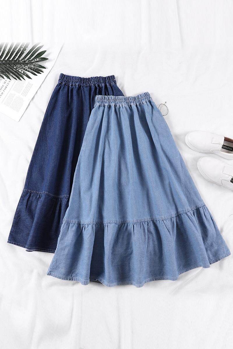 a line long denim skirt