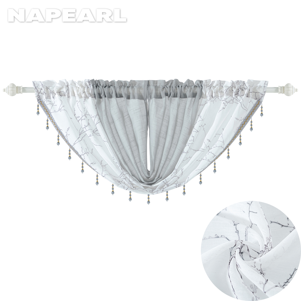 NAPEARL Solid Color Double Curtain Head Double Spell Printing bBranch Tulle Curtain Decoration Living Room Bedroom Universal 1PCS ราคา 167 บาท*ส่งฟรี