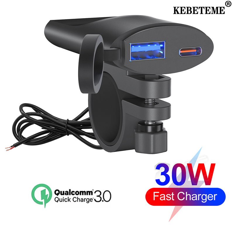 KEBETEME QC3.0 Motorcycle USB Car Charger 30W USB-C Charger Multi-function Waterproof Car Charger Automatic Switch A+C Charger ราคา 153 บาท*ส่งฟรี