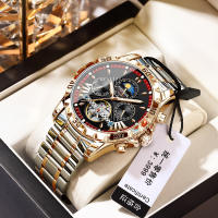 Swiss certification POEDAGAR automatic watch for men water proof original luxury stainless steel Imported mechanical movement luminous calendar sun and moon display watch