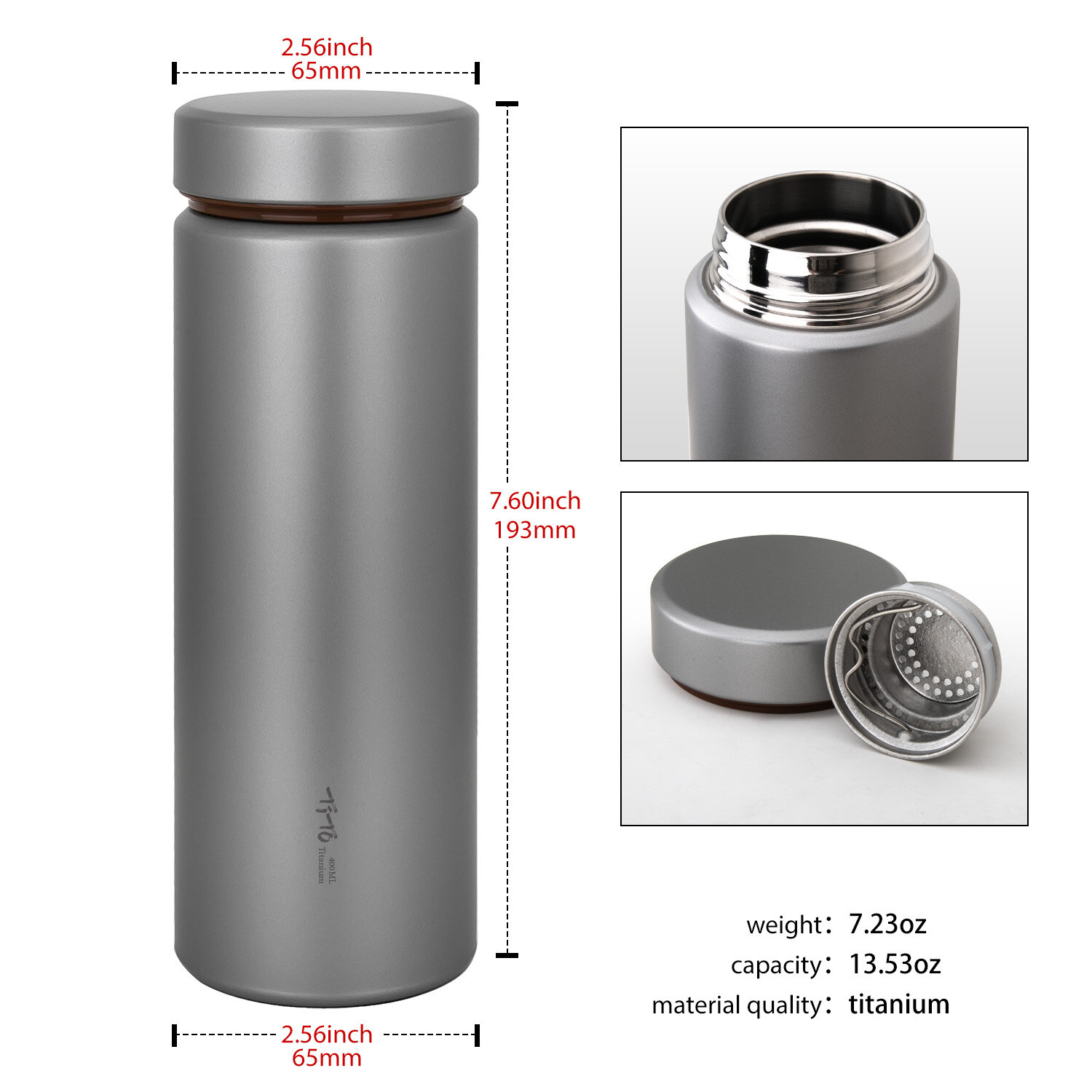 Tito Titan nguyên chất Bình đựng nước chân không nam cao cấp cốc nước titan của phụ nữ teacup hợp kim titan cốc dung tích lớn chai nước,Bình giữ nhiệt Thermos trọng lượng siêu nhẹ khả năng giữ nhiệt ưu việt