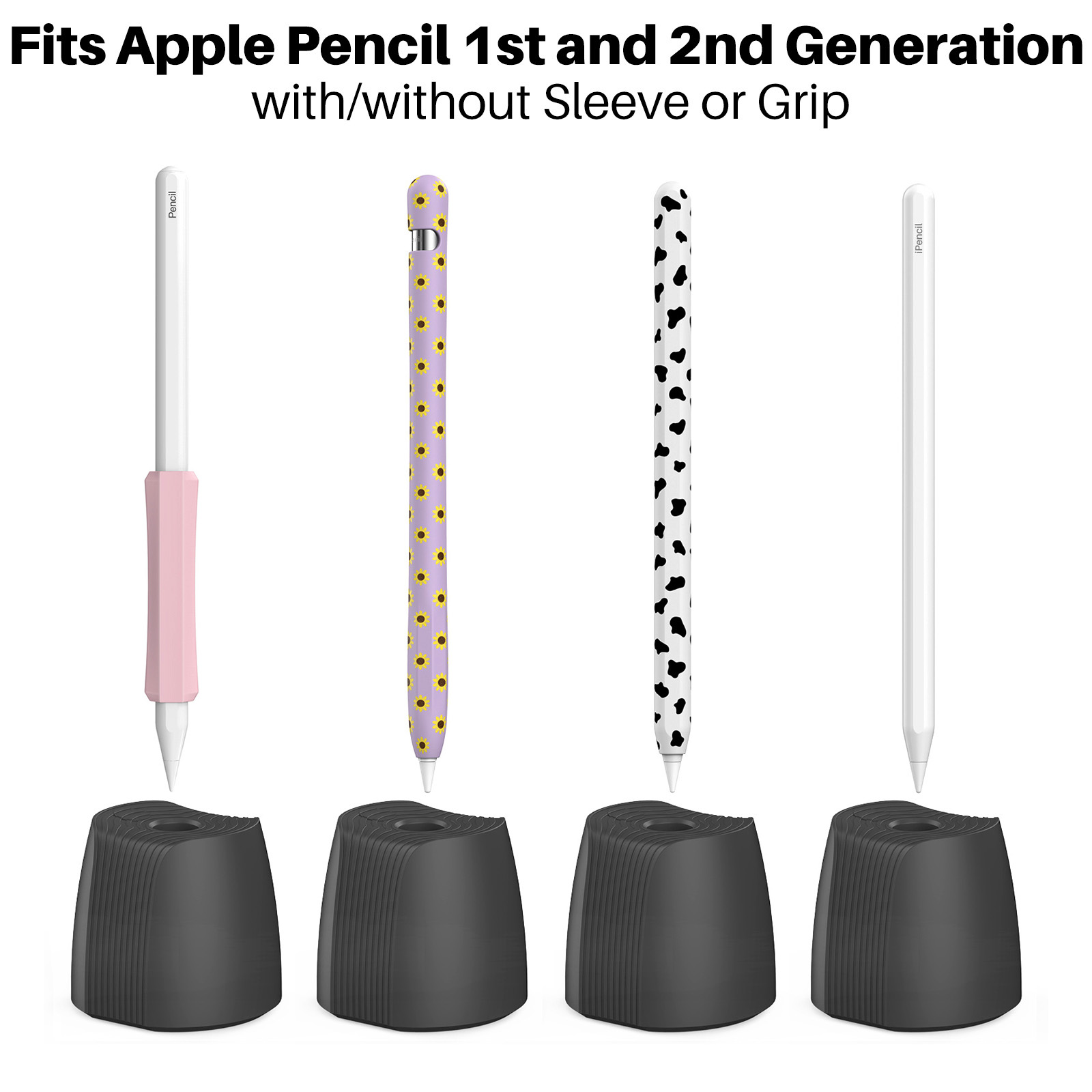 Giá đỡ đứng silicon cho apple pencil thế hệ thứ nhất & thứ 2, thích hợp cho apple pencil có hoặc không có hộp đựng bút chì hoặc tay cầm