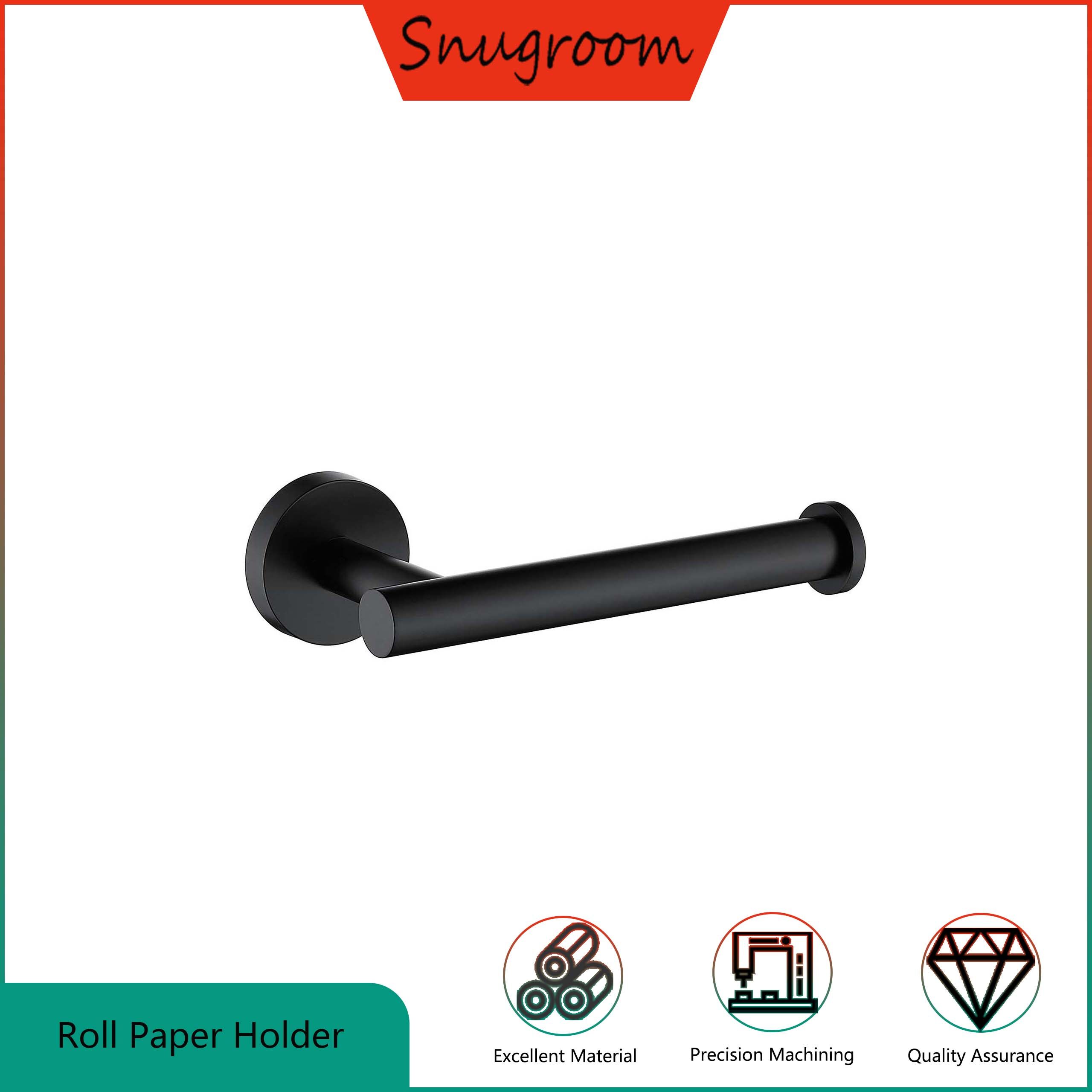 Snugroom Black Stainless Steel Short Cylindrical Drilled Wall Mounted Roll Paper Holder ราคา 160 บาท*ส่งฟรี