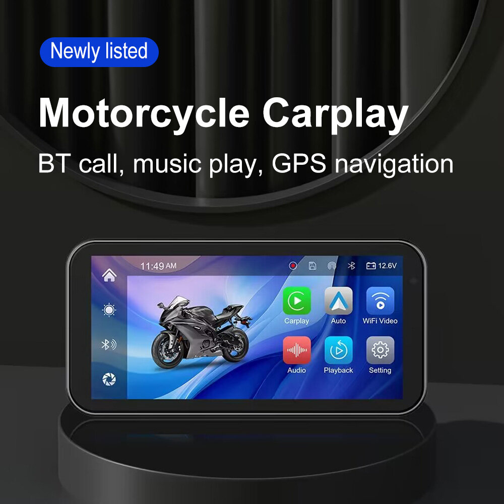 F83 Motorcycle Portable GPS Navigation Dual Cam Video Recorder Wireless Apple Carplay Android Auto 6.25 Inch Touch Screen IP66 Waterproof ราคา 4,799 บาท*ส่งฟรี