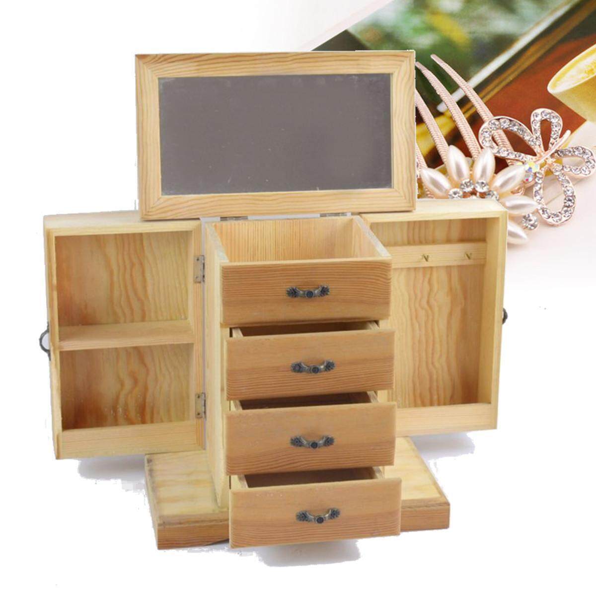 Large Oak Wood Finish Wardrobe Style Wooden Jewellery Box By Mele