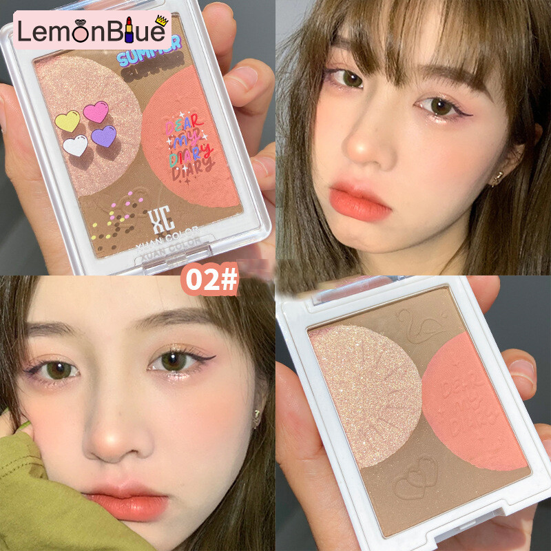 Gambar LemonBlue 3 Colors Highlighter Palette Face Contour Bronzer Make Up Blusher 3 Colors for Women 3 Colors Highlighter Palette Face Contour Bronzer Make Up Blusher Professional Blush Shading Cosmetics Bronzer