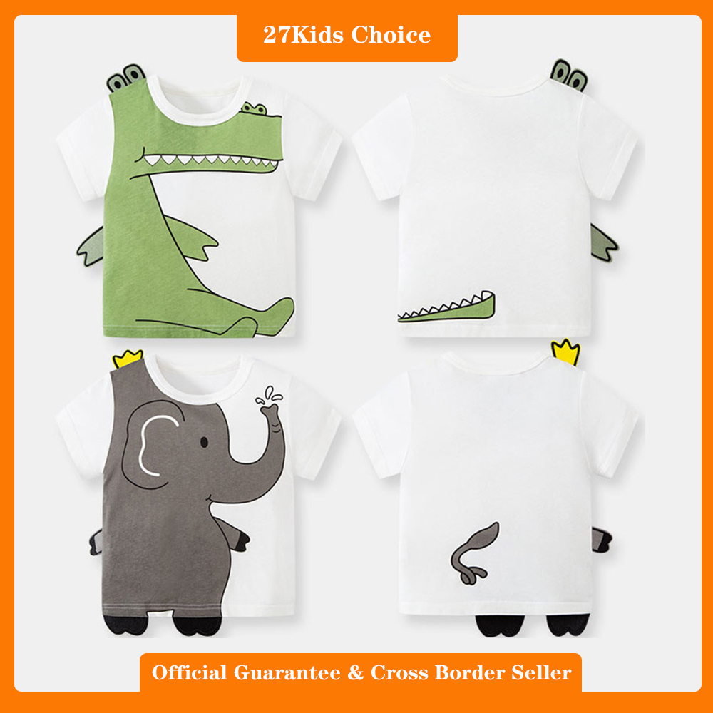 27Kids Choice Betop children's clothing 2023 summer new baby cartoon 3D round neck knitted printed top short sleeved T-shirt ราคา 179 บาท*ส่งฟรี