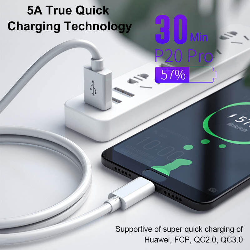 Cáp Sạc Nhanh USB Type C 5A, Đồng Bộ Hóa Dữ Liệu, Dành Cho Huawei Mate 30 20 P30 P20 P10 Pro Lite 40W FCP, Dây Cáp USB-C Type-C, Dây Sạc Siêu Nhanh Cho Samsung Xiaomi OPPO Honor dành Cho Điện Thoại Thông Minh Android 1/2M