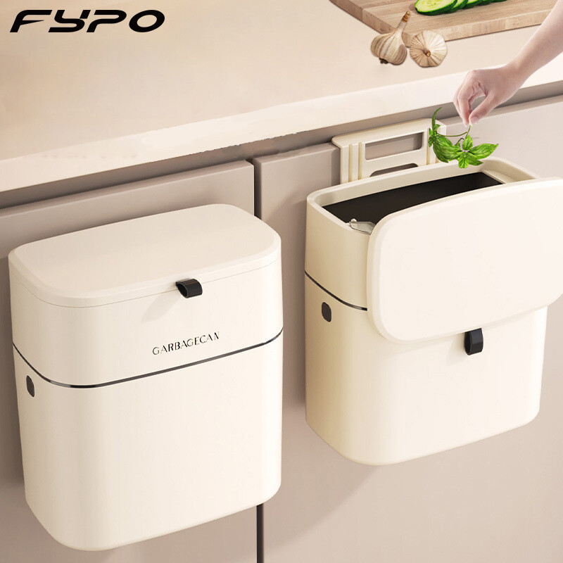 Fypo 10L Wall Mounted Hanging Trash Bin Cabinet Door Recycling Bins  With Lid Kitchen Trash Bins Garbage Can Counter Bins Trash Can - ยี่ห้อ fypo ราคา 334 บาท*ส่งฟรี