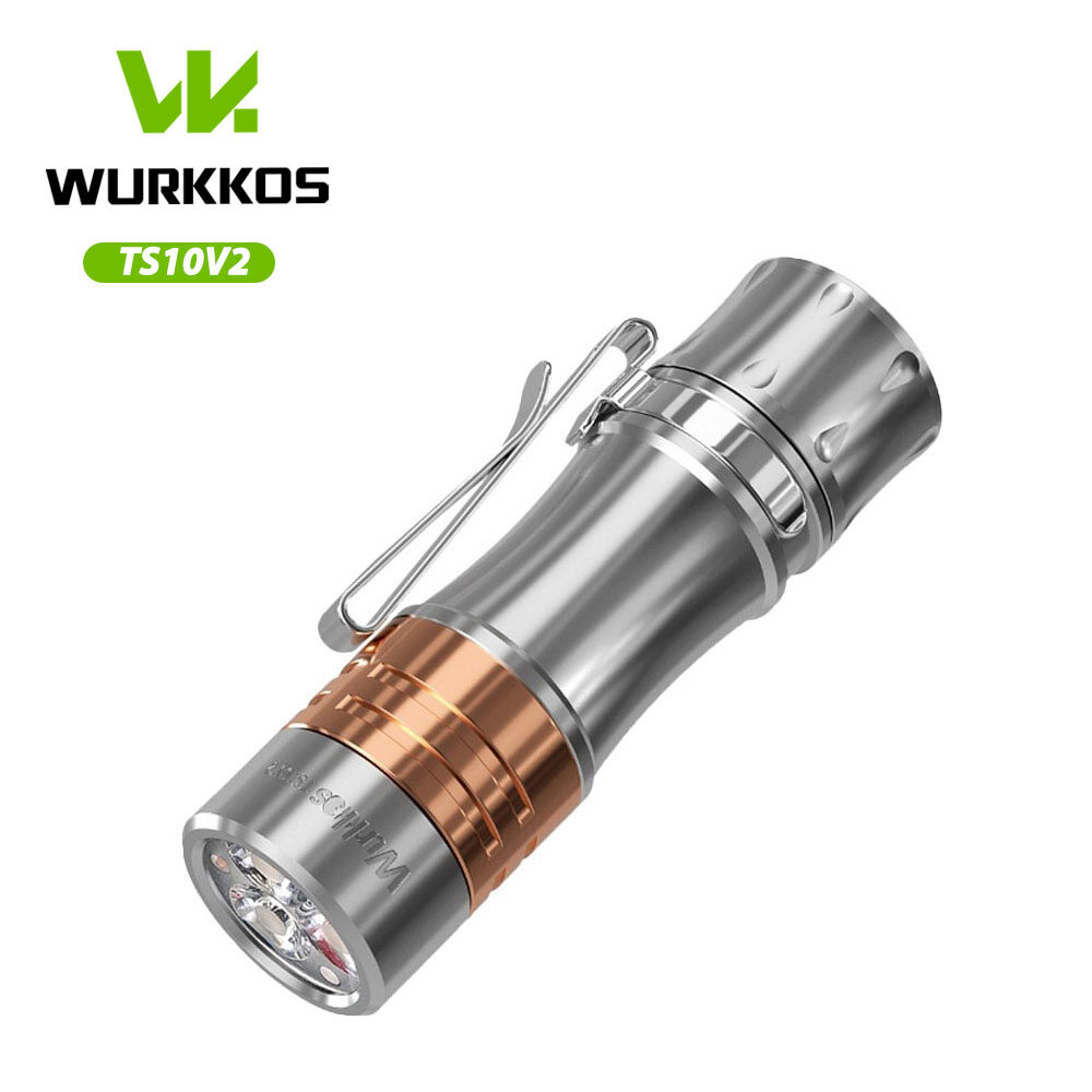 Wurkkos Titan ts10v2 ti-đồng 14500 Mini EDC đèn pin với 3 * 90cri LED anduril 2.0, tối đa 1400lm/130m