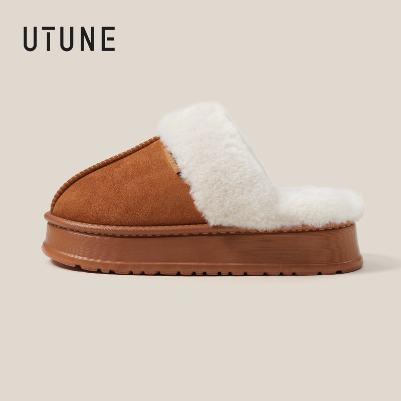 UTUNE Thick-soled Plush Slippers For Women Autumn Awinter Indoor Cotton Slippers For Warm Outdoor Wear ราคา 359 บาท*ส่งฟรี