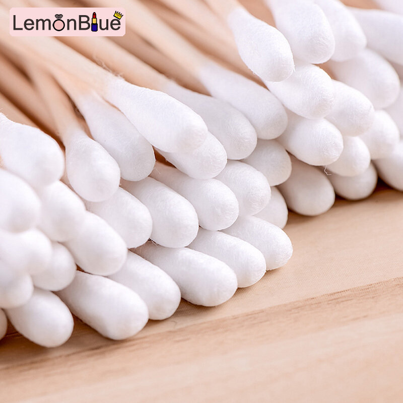 Gambar LemonBlue 500 PCS Cotton Swabs with Case Dual Round Head Q Tips Disposable Cotton Sticks with Storage Case Dual Round Head Cotton Sticks Cosmetic Beauty Tools for Makeup Ear Dual Round Disposable Cotton Swabs Q Tips 500 PCS