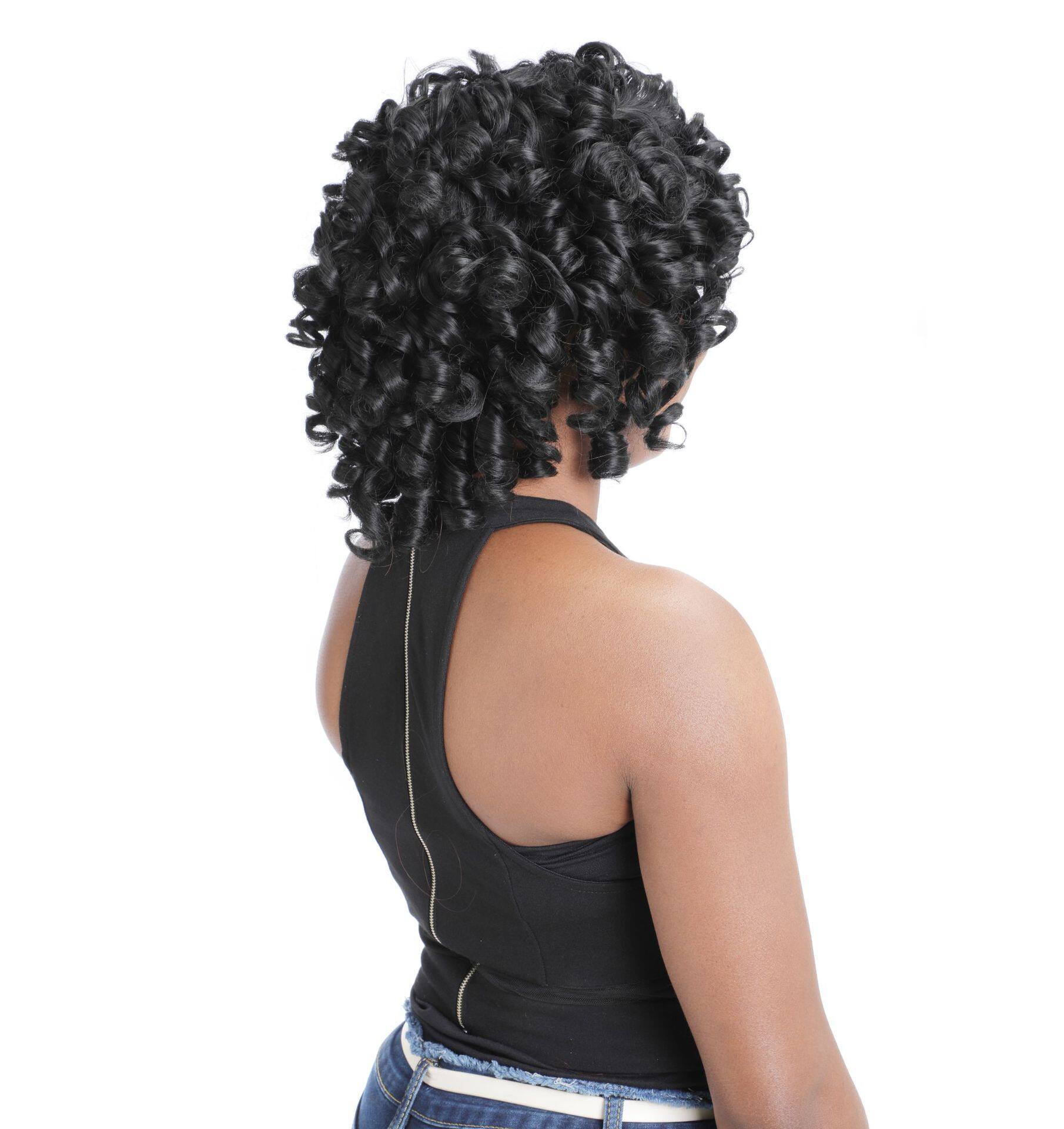 Mũ Đội Đầu Tóc Giả Nữ Châu Phi, Tóc Giả Xoăn Rộng Lớn Thực Tế Màu Đen, Mũ Đội Đầu Ngắn Phụ Kiện Đội Đầu Tóc Xoăn Ngắn