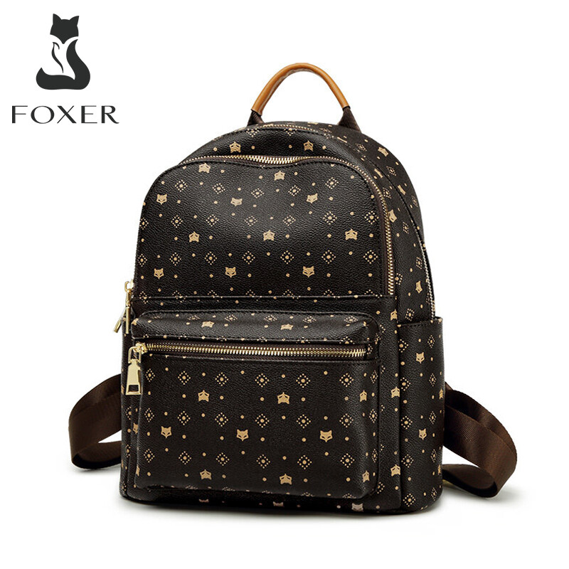 Ba Lô FOXER Da In PVC Cho Nữ, Ba Lô Thời Trang Nữ Có Dây Đeo Vai Điều Chỉnh Được