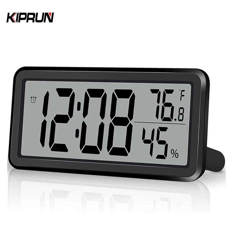 KIPRUN Digital Alarm Clock Desk Clock Battery Operated LCD Electronic Clock Temperature Humidity Sensor Bedroom Indoor Wall Clocks