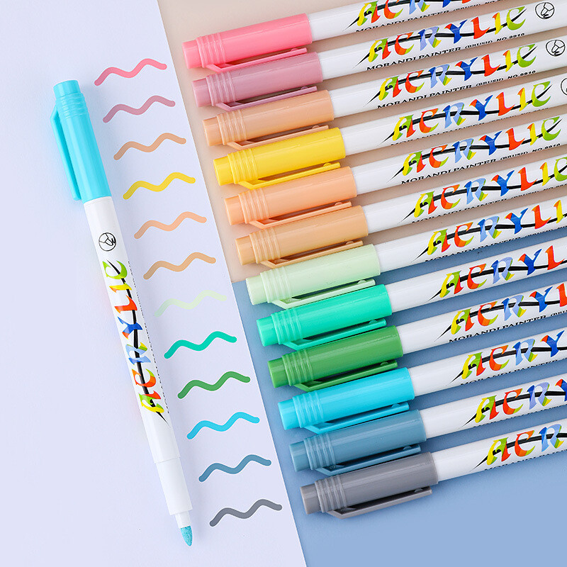 12/24 Colors Art Marker Pen Acrylic Paint Brush Pen Rock Painting Stone Ceramic Glass Wood Canvas DIY Graffiti Making Drawing