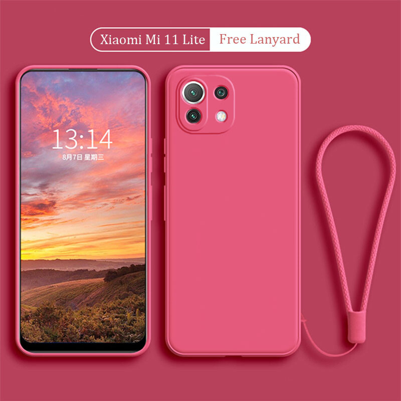 Vỏ điện thoại cho Xiaomi mi 11 Lite/Mi 11 Lite 5g/Mi 11 Lite 5g NE / 13 13t 13 Lite siêu 4G 5g Ống kính bảo vệ vỏ màu kẹo rắn Silicone lỏng Ốp lưng TPU mềm bìa với dây buộc