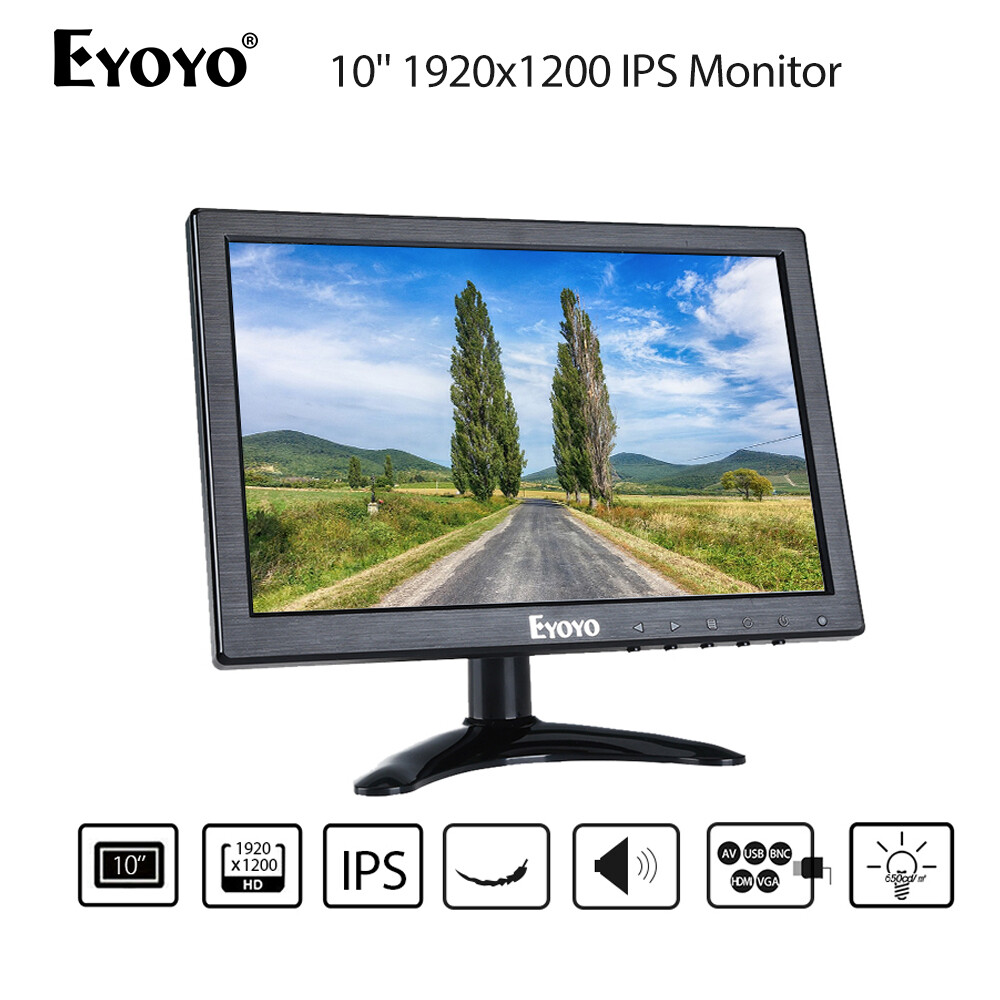 【In Stock】Eyoyo 10 inch Monitor HDMI LCD Monitor 1920x1200 16:10 IPS Screen Display with BNC VGA AV Output for CCTV DVD PC Laptop DVR Built-in Loudspeakers ราคา 3,499 บาท*ส่งฟรี