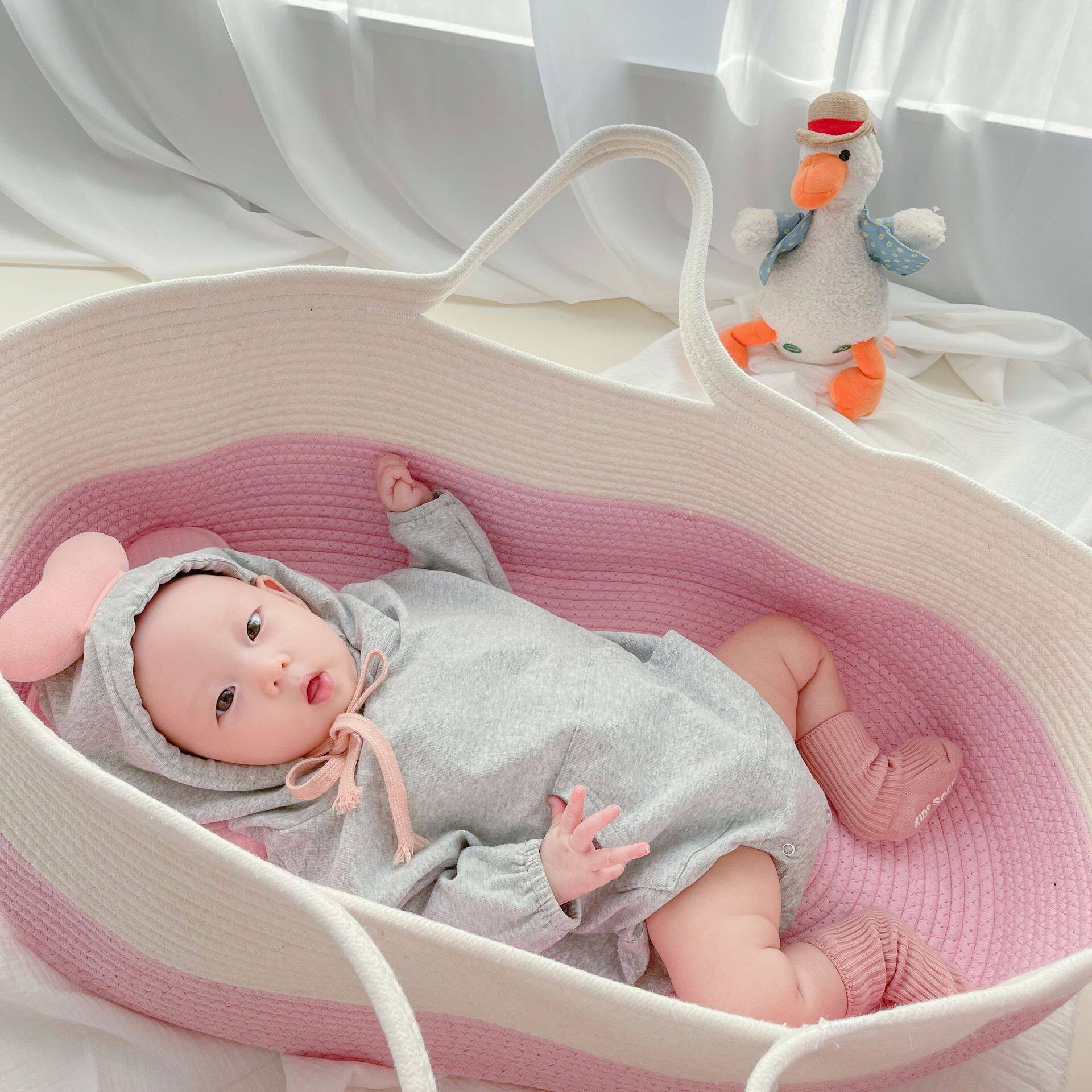 Cái nôi ngủ cho bé ưa nhìn, cũi dệt bằng dây cotton, giỏ đựng tã trẻ em, trang trí căn phòng trẻ em