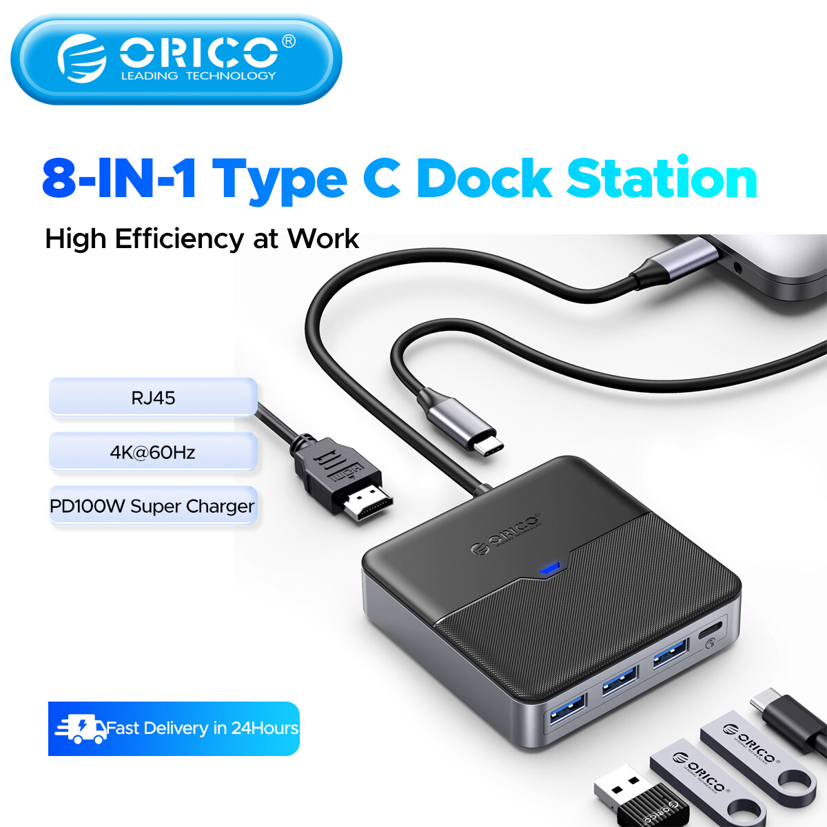 ORICO NEW Type C Docking Station USB 3.0 HUB 4K60Hz HDMI-compatible RJ45 PD Adapter for Macbook iPad Air M1 PC Accessories Splitter