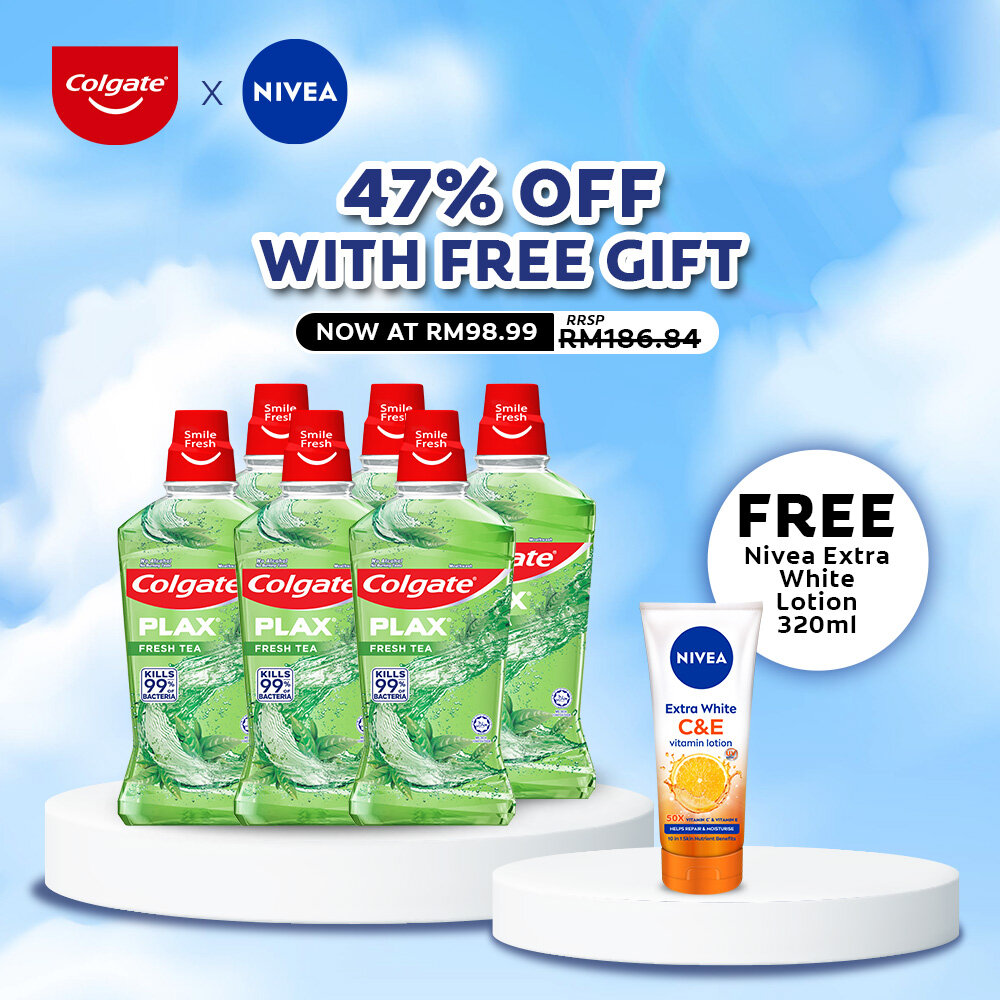 Gambar Colgate Plax Mouthwash 750ml x 6 (FREE Nivea Extra White Lotion 320ml)