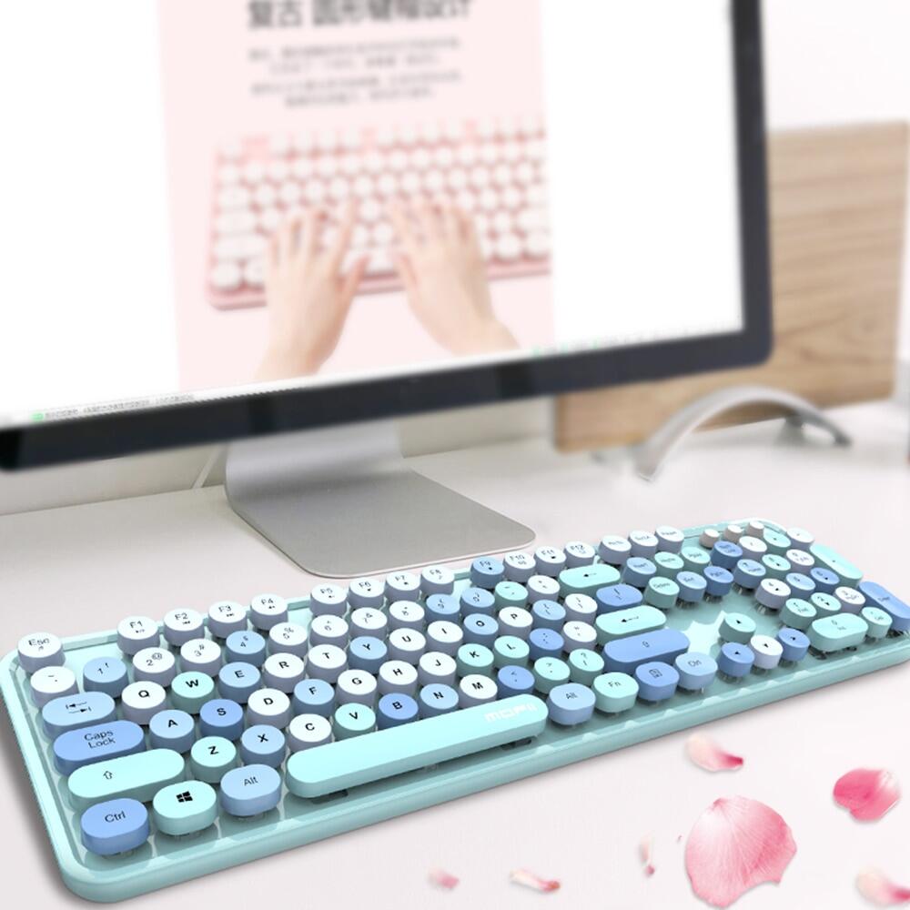 [bán chạy] mofii combo chuột bàn phím ngọt ngào bộ chuột bàn phím không dây 2.4g màu hỗn hợp nắp phím treo tròn cho máy tính xách tay màu xanh dương 33