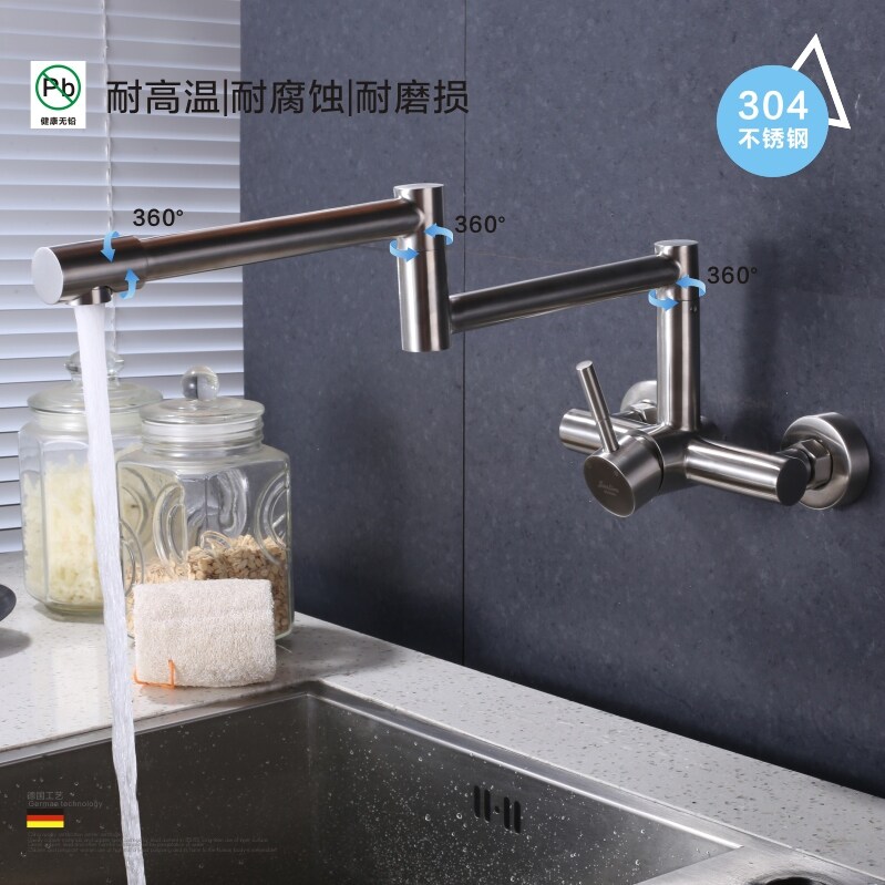 Gambar The kitchen xiancai basins folded laundry sink 304 stainless steel double orifice mix water pool into the wall of hot and cold water tap