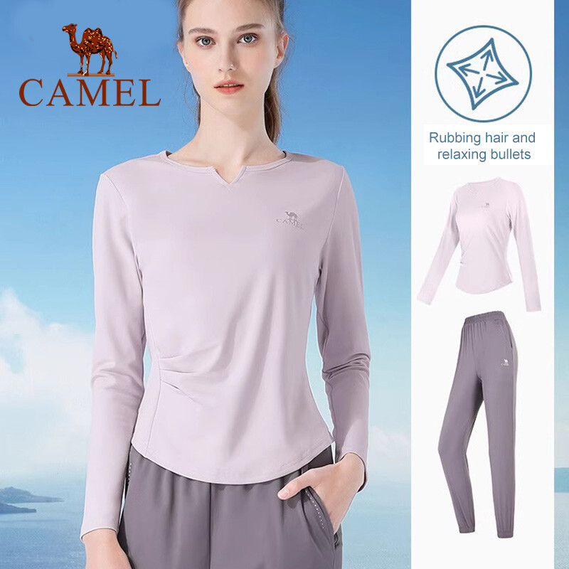 Cameljeans Áo Quần Yoga nữ mùa thu chạy ngoài trời tay áo thể thao hai bộ chi tiết thể dục