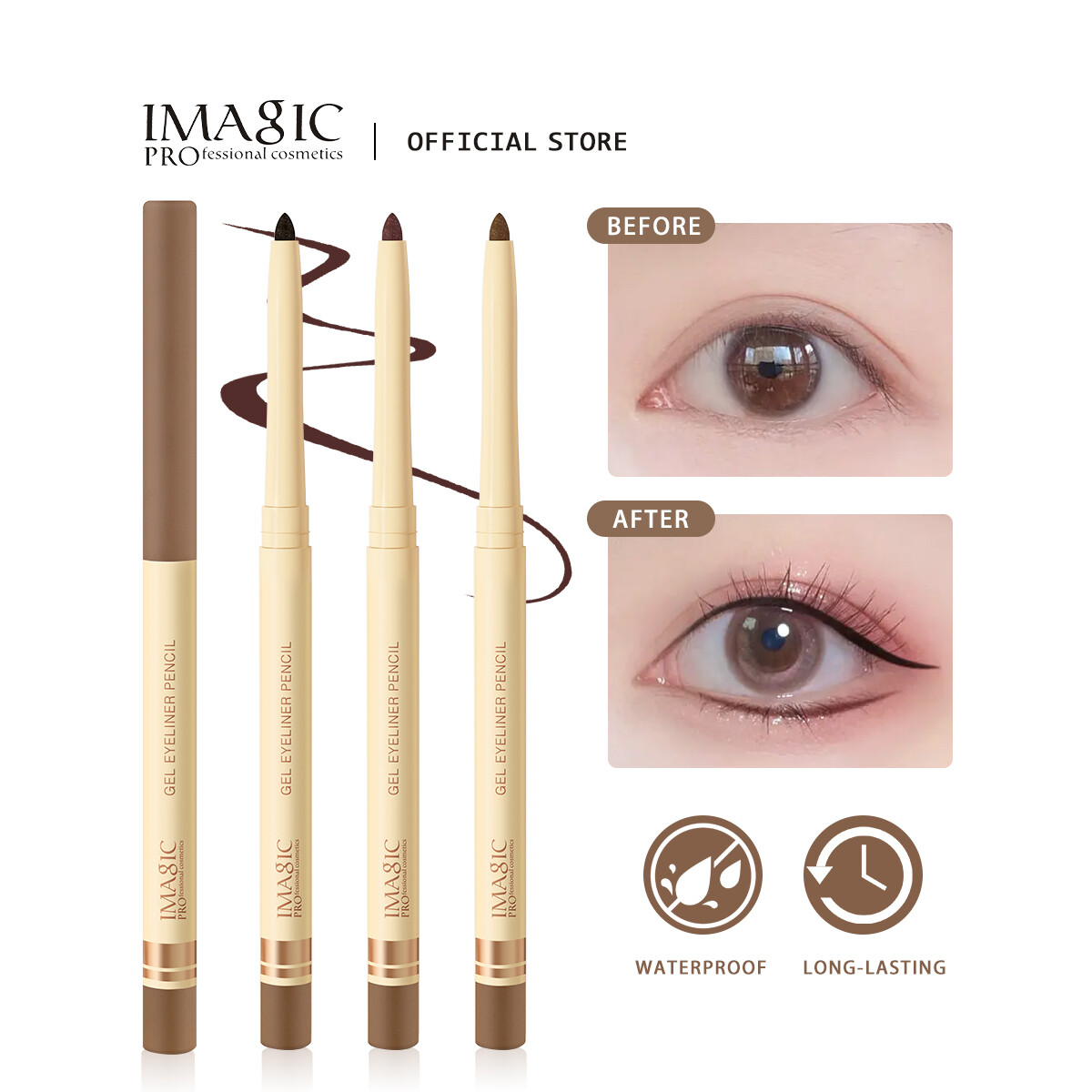 IMagic Bút gel kẻ mắt nằm bút tằm màu không thấm nước không dễ bị nhòe trang điểm mắt tự nhiên