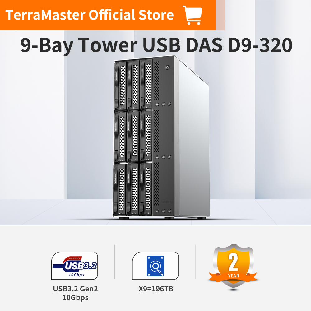 TERRAMASTER D9-320 Hard Drive Enclosure - 9Bay USB 3.2 Gen2 10Gbps Type-C External HDD Storage Independent Power Control for Each Bay Hot Swappable Plug and Play US Plug (Diskless) ราคา 16,228 บาท*ส่งฟรี