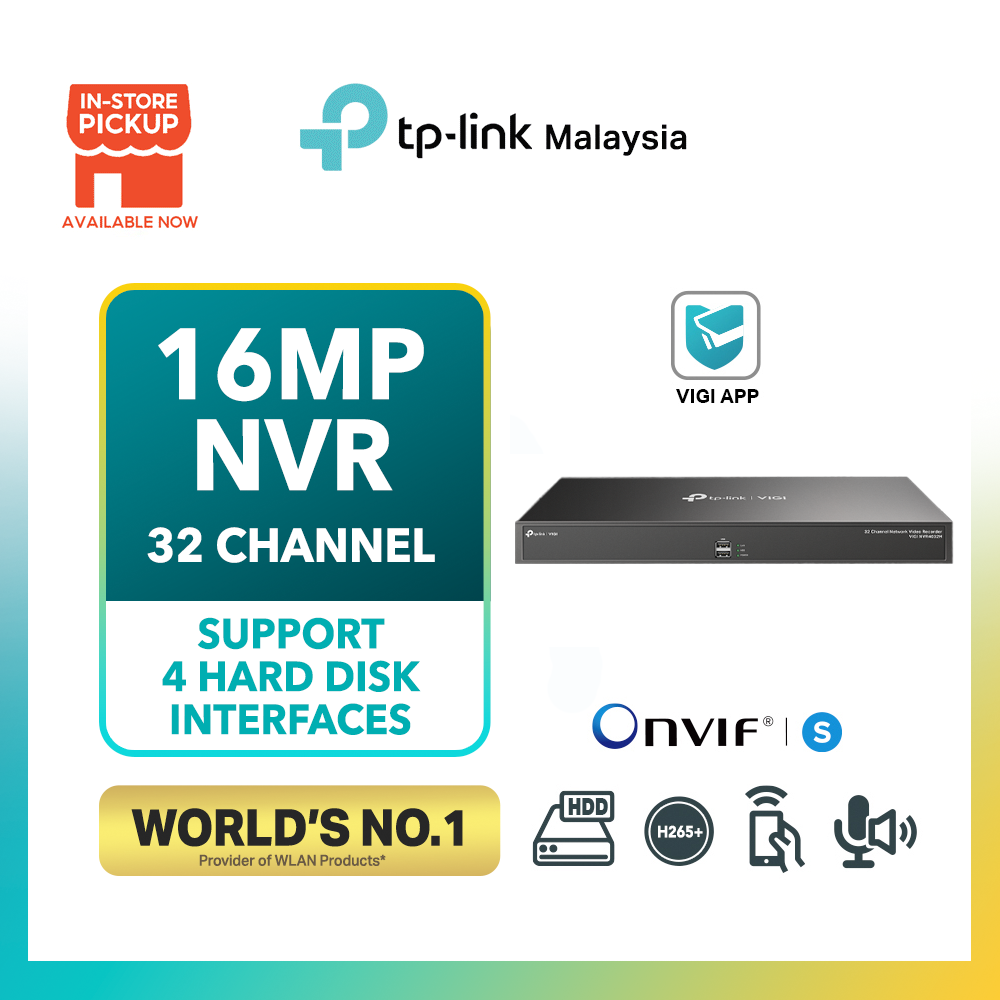 TP-Link VIGI NVR4032H 32CH 4K Output NVR | 4×SATA 16TB | H.265+ | ONVIF Compatible | Remote Access via VIGI App - Jenama TP-Link Harga 1,799 Ringgit*Penghantaran Percuma