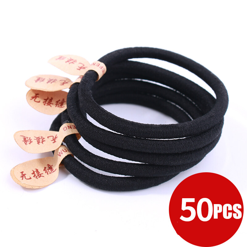 50 Pcs/Pack Seamless High Elastic Hair Bands 5cm Simple Black Rubber Band  Scrunchies Hair Women Ponytail Holder Ropes | Lazada