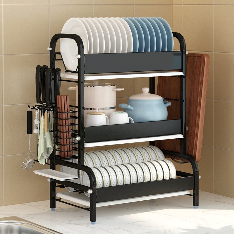 Gambar The kitchen shelf hanging rack rack drop the black stainless steel bowl chopsticks dishes drain bowl products receive a case