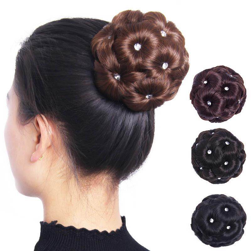 Fake Hair Bun Extensions Clip In Curly Chignons Synthetic Fiber