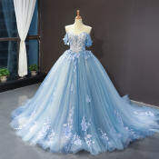 Sky Blue Lace Quinceanera Dress by 