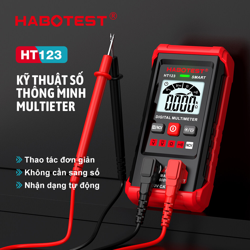 HABOTEST HT123 Đồng hồ vạn năng tự động thông minh Máy kiểm tra kỹ thuật số NCV 4000 Đếm Đồng hồ vạn năng kỹ thuật số AC DC 4V 40V 400V 600V Máy kiểm tra đo liên tục điện trở