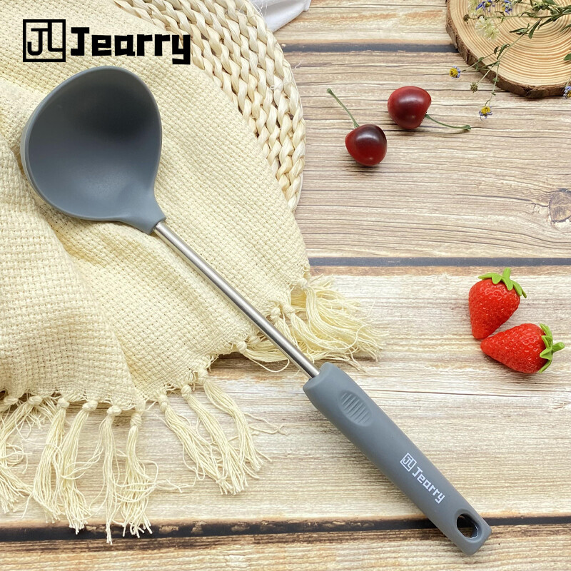 Gambar Jearry 304 Stainless Steel Handle Ladle Heat Resistant Food Grade Silicone Kitchen Utensils