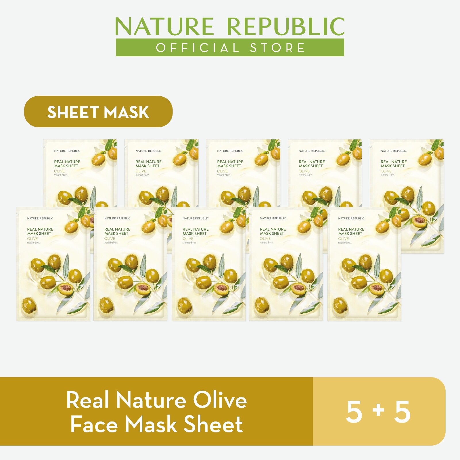 Gambar Nature Republic Real Nature Olive Face Mask Sheet   for Normal Skin (5+5)