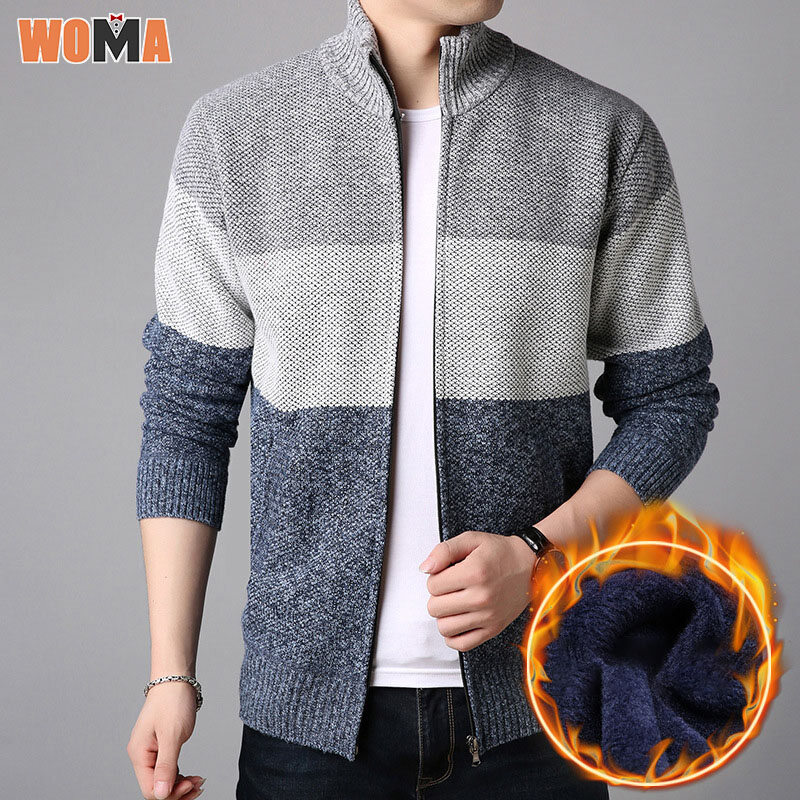⚡miễn phí vận chuyển⚡woma áo len dệt kim nam mới áo khoác len mỏng thường ngày áo khoác cardigan khóa kéo cho nam mùa đông áo khoác len lông cừu dày cổ đứng